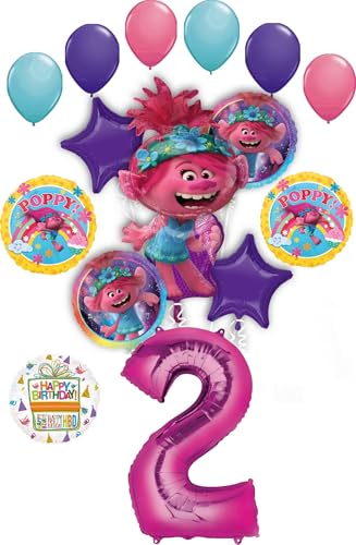 Poppy World Tour 2nd Birthday Party Supplies Trolls 15pc Balloon Bouquet Decorations