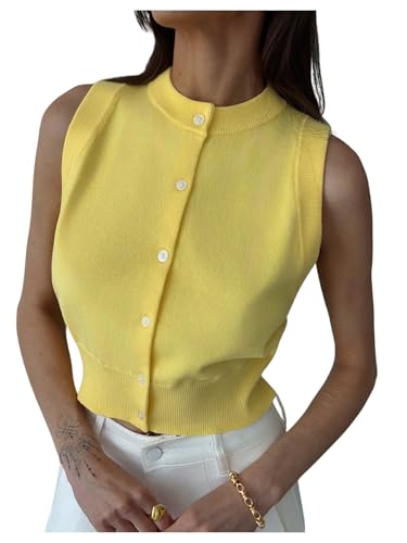 GORGLITTER Women's Sleeveless Button Up Sweater Vest Trendy Business Casual Knit Cardigan Tank Tops