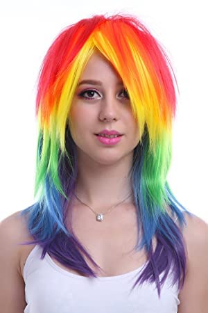 Image of ME & YOU Fancy Colorful Multicolor Wig | Synthetic Long Hair Wig | Fancy Party Costume | Funny Hair Holi Cap Wig | Straight Long Hair Wig for Holi Party Celebration (Pack Of 1)