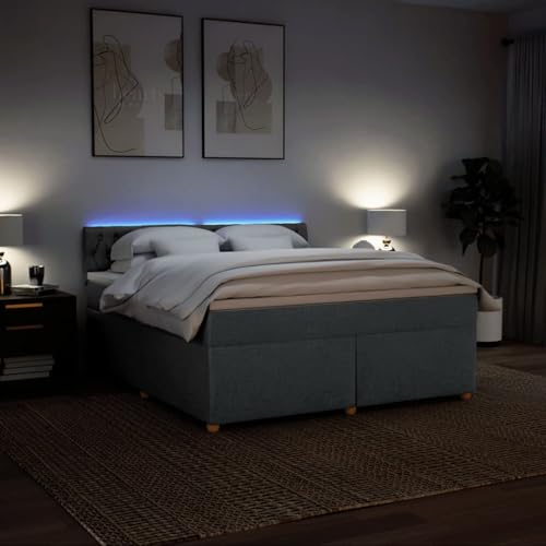 IKAYAA Boxspringbett 180 x 200 cm mit Matratze, LED Beleuchtung, Topper & Kopfteil, Bett mit Matratze und Lattenrost 180 x 200 cm Polsterbett 180 x 200 cm mit Matratze Dunkelgrau