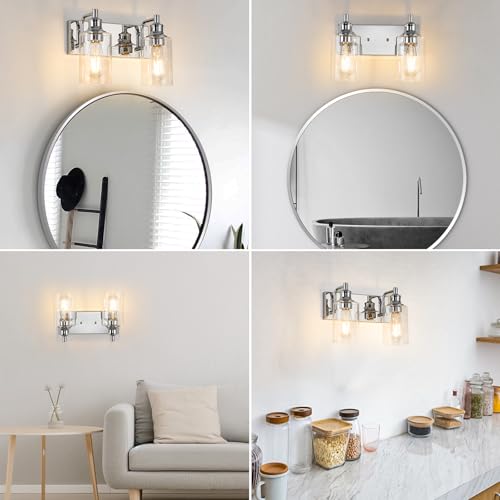Image of 2-Light Bathroom Light Fixtures Modern Chrome Vanity Lights for Bathroom Lighting Fixtures Over Mirror for Cabinet Mirror Bedroom Hallway