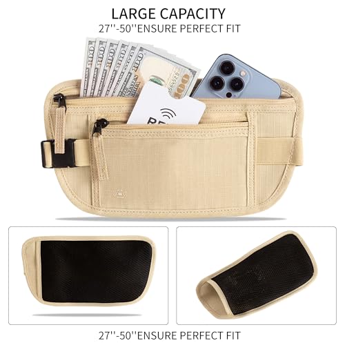 Image of Money Belt for Travel Fanny Pack for Men Hidden Travel Pouch Fanny Pack for Women Hidden Rfid Passport Holder for Travel (Beige)