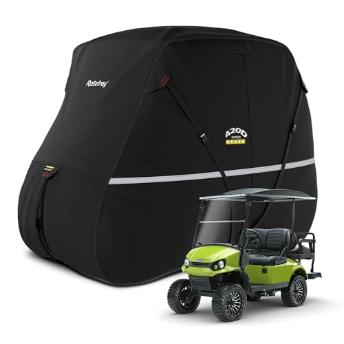 Rosefray Golf Cart Cover – Heavy-Duty 420D Oxford Fabric, Waterproof & Windproof Design – Fits Club Car, EZGO, Yamaha 2+2/4 Passenger Carts Black Rosefray Golf Cart Cover – Heavy-Duty 420D Oxford Fabric, Waterproof & Windproof Design – Fits Club Car, EZGO, Yamaha 2+2/4 Passenger Carts Black