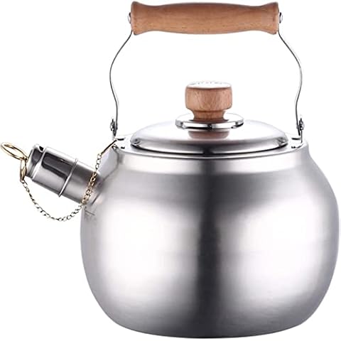 LZQpeARL Whistle Teapot with Log Handle,Stovetop Whistling Tea kettle,Healthy Stainless Steel Tea Kettle,Portable Water Boiling Kettle,Induction/Gas Stove Top Kettle Pot(Size:5L) Cover