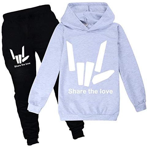 Boys Girls Share-The-Love Sweatshirts with Hood Kids Novelty Fashion Hoodies and Sweatpants Set Pullover Casual Clothes (Gray, 7_years) Cover