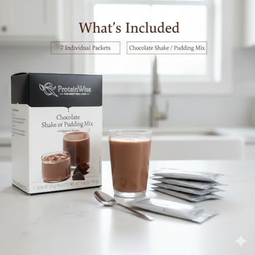 Image of PROTEINWISE Milk Chocolate Shake or Pudding, High Protein, Weight Loss Friendly, Low Carb, Health Snack, Bariatric and Diabetic Friendly, 7 /Box