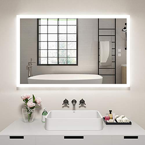 GANPE LED Bathroom Mirror, Makeup Vanity Mirror Wall Mounted, 24x36 inch Large Modern Frameless Illuminated Mirror, Anti Fog+IP44 Waterproof+Vertical & Horizontal GANPE LED Bathroom Mirror, Makeup Vanity Mirror Wall Mounted, 24x36 inch Large Modern Frameless Illuminated Mirror, Anti Fog+IP44 Waterproof+Vertical & Horizontal
