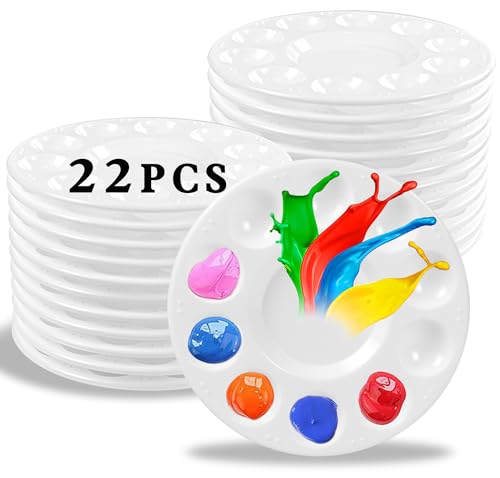 22pcs Paint Palettes Plastic Paint Tray Palette Paint Pallets for Kids or Students to DIY Craft Class or Art Class White
