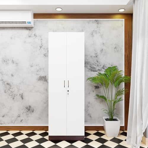 Image of VIKI Wardrobe | Wooden Almirah for Clothes,Door for Bedroom, 2 Door Wardrobe with Doors (Frosty White, Dark Wenge - 40D x 60W x 180H) | 1 Year Warranty | DIY