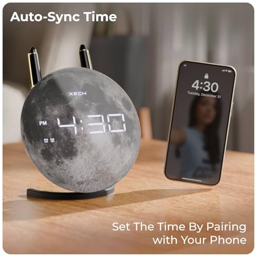 Image of Xech Digital Alarm Clock for Heavy Sleepers | Loud Dual Alarms | LED Desk Clock for Students Bedside Table | Home Decoration Items for Living Room | USB-C Powered | Solaris X Lite (Moon)
