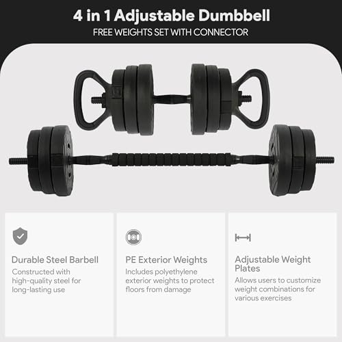 Image of Fitvids Adjustable Dumbbells, 60lbs Free Weight Set with Connector, Multiple Function Dumbbells Set Barbell, Kettlebells, Push up Stand, Weight Plate, Fitness Exercises for Home Gym