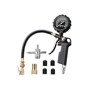 AstroAI Tire Pressure Gauge with Inflator, 100 PSI-ANSI B40.1 Accurate, Large 2.5″ Easy Read Glow Dial, Heavy Duty Air Chuck and Compressor Accessories with Rubber Hose and Quick Connect Coupler