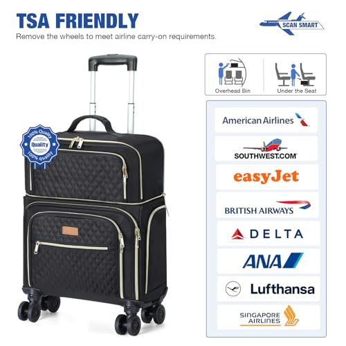 Lekespring Softside Expandable Luggage with 4 Spinner Wheels, 20 Inch Lightweight Suitcase for Men and Women, Black - Thumbnail 6