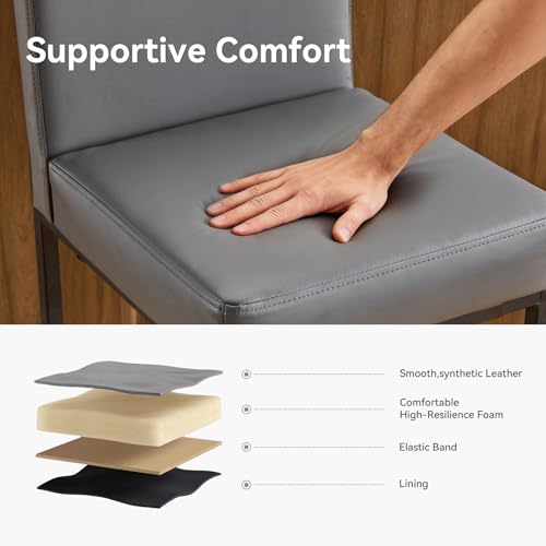 Butacos de Barra Set de 2, Altura 30'', con Soporte para Espalda, Asiento Tapizado en Cuero Sintético, Patas de Metal, Estilo Moderno, para Isla de Cocina o Bar en Casa, Gris miniatura 4