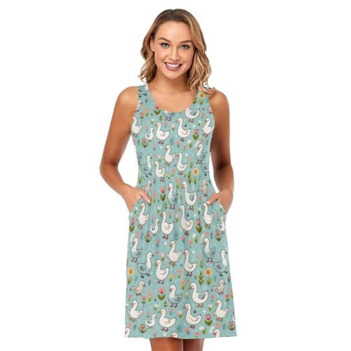 Image of ALAZA Women's Summer Dress Sun Dress Sleeveless with Pockets