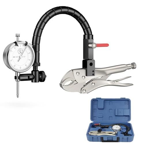 Image of HDLNKAK Premium Disc and Rotor /Ball Joint Gage, 1'' by 0.001'' Indicator and 360 Deg Flexible Stem Holder,Automobile Brake disc Flatness Measurement Tool