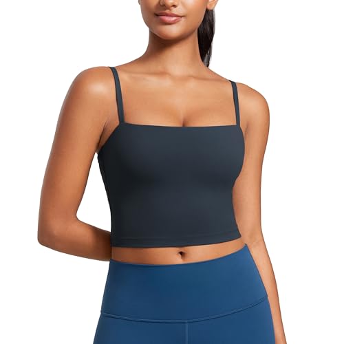 Image of CRZ YOGA Butterluxe Cami Crop Tank Tops | Light Support, Removable Pads, Yoga, Extremely Soft, Square Neck, Spaghetti Straps, Longline Sports Bras for Women