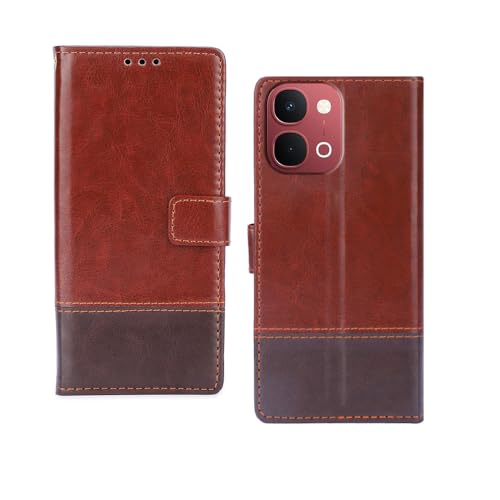 Image of amazon basics Vivo Y51 Pro 5G Flip Cover | Card Pockets Wallet & Stand | Flip Cover for Vivo Y51 Pro 5G (Tan and Coffee)