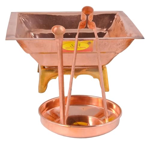 Image of Shiv Shakti Arts Pure Copper Hawan Kund Agnihotra Set with Both Side Handle and Stand (5 Pc Set, 13.8 x 13.8 cm)