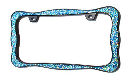 Creathome 3D Shining License Plate Frame, Black Powder Coated with Chunky Gliter, Pure Zinc Alloy Metal