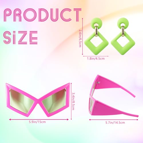 Oversized Cat Eye Sunglasses, Acrylic Rectangle Earrings,Funny Glasses Novelty Party Sunglasses for Fashion Women Hip Hop Dance Party (pink and green color,2 Pairs)3