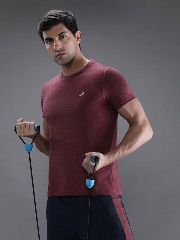 Image of CROCODILE Men Solid Sport Fit T Shirt | Round Neck | Short Sleeve | Regular Length | Basic Casual Pull On Topwear Grey Melange