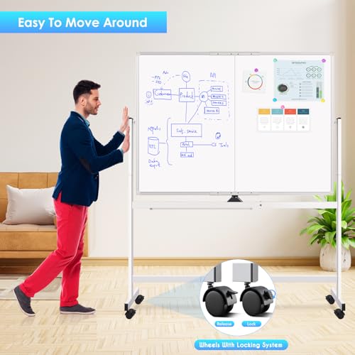 maxtek Rolling Whiteboard, 48x36 Large Magnetic White Board with Stands, Big Double-Sided White Board Dry Erase on Wheels for Homeschool, Home Office, Office, School (Silver, 48 x 36) - Image 4