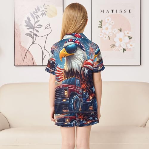 ALAZA American Flag Truck Parrot Satin Pajamas Set Short Sleeve Button Down Sleepwear Summer Pjs 2 Piece4