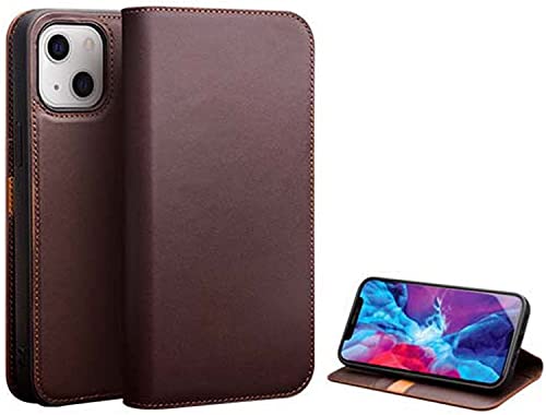 Étui en cuir véritable iPhone 13, housse à rabat marron haut de gamme