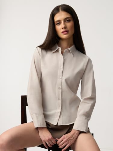 Image of The Souled Store Solids: Women and Girls Full Sleeves Spread Collar Solid Cotton Slim Fit Lightweight Comfortable All-Season Shirt for Casual Business Wear