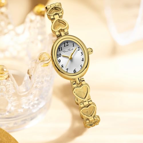Diaofendi Petite Gold Watches for Women Vintage Bracelet Wrist Watch Luxury Ladies Oval,Fashion Dress Quartz Watch with Tools Include,Waterproof 5