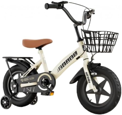 子供用自転車、2〜11歳用自転車、学生向け子供用12 /14 /16 /18 /20 補助輪付き/男の子と女の子の初心者向けバスケット付き、調節可能な滑り止めハンドル付き (カーキ一体型ホイール+後部座席用点滅補助ホイール,16インチは105cm〜120c