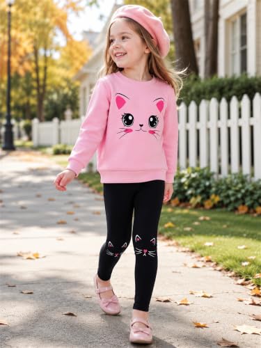Image of Little Girls Clothes Sets - Cute Sweatshirts Top Shirt & Leggings 2 Piece Kids Fall Winter Outfits Toddler Clothing