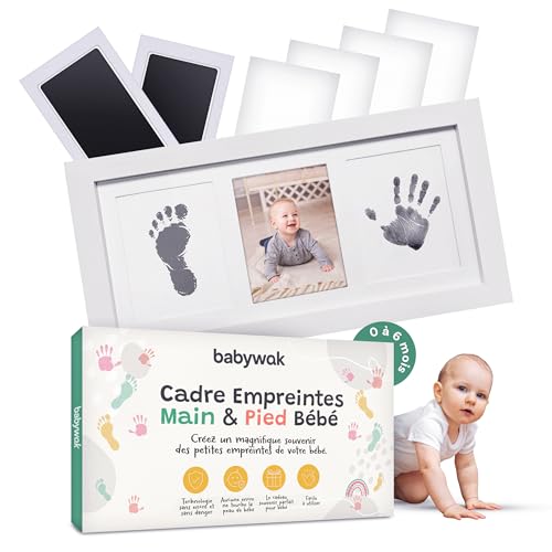 Kit Empreinte Bébé sans Encre avec Cadre Photo en Bois – Empreinte Main et Pied Bébé sans Contact – Cadeau Naissance, Baby Shower – Souvenir...