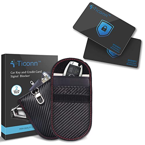 TICONN RFID Blocking Cards-2 Pack+Faraday Bag for Key Fob(2 Pack,Carbon Fiber)