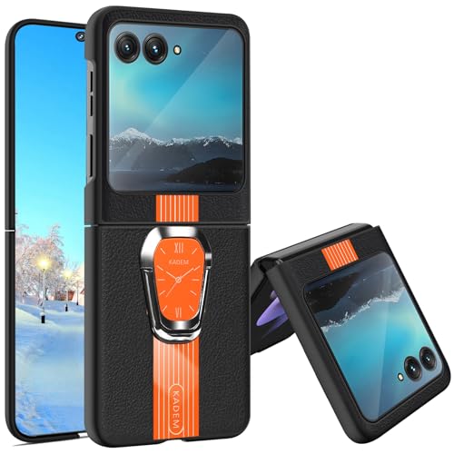 Coque Motorola Razr 2023 en cuir orange avec support antichoc
