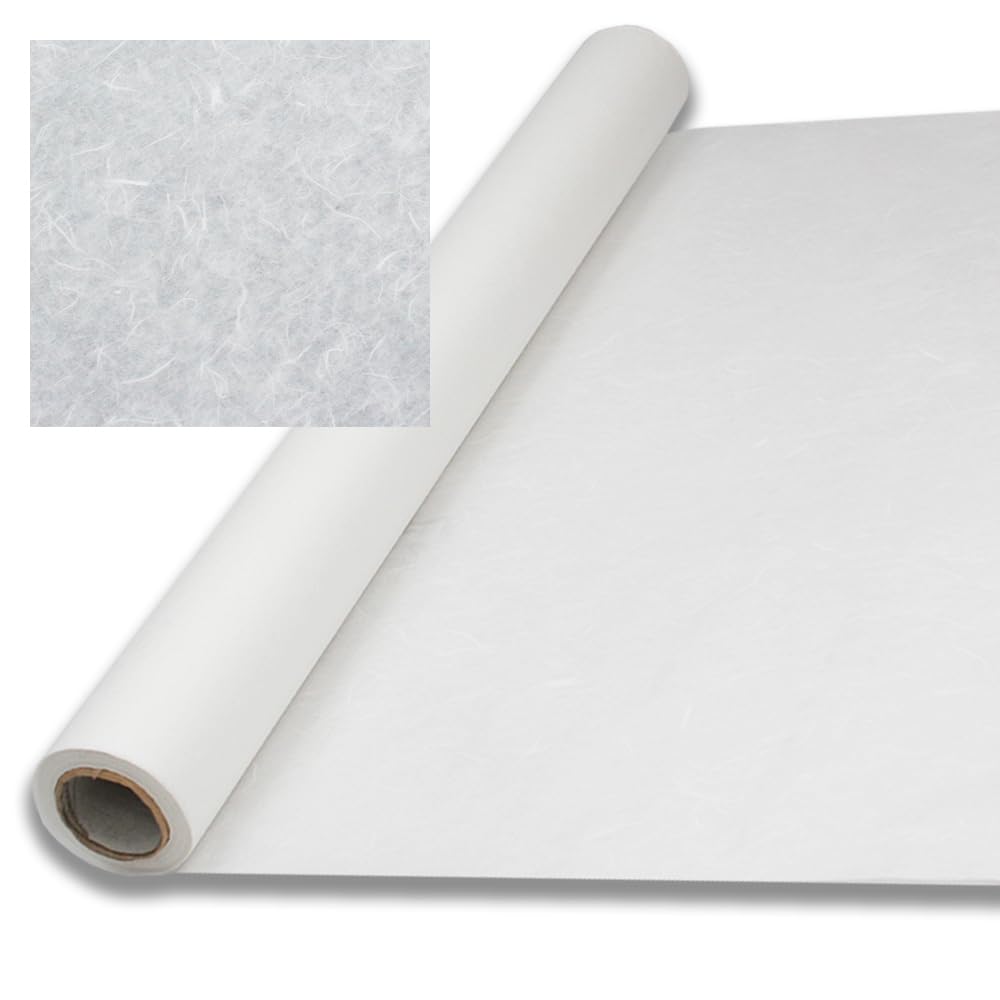 Dak Unyong-JiKorean Traditional Mulberry Paper, (10.4" x 32.8ft, 25gsm) Colored Hanji Paper Roll, Natural Fiber Texture (White)