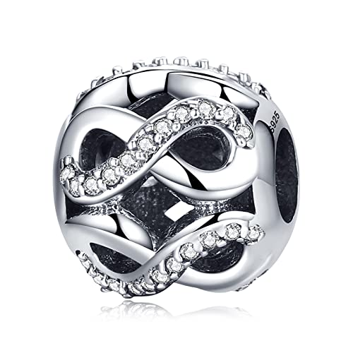 Annmors Charms Donna Amore Infinito Ciondolo Bead,Argento Sterling 925 e Cubic Zirconia,Compatibile con Braccialetti e Collane europei