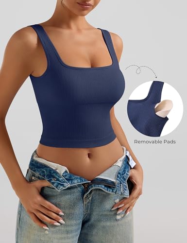 Image of OLCHEE Womens 3 Pack Crop Tank Tops Basic Seamless Ribbed Sleeveless Square Neck Workout Top Summer Exercise Yoga Gym Shirts