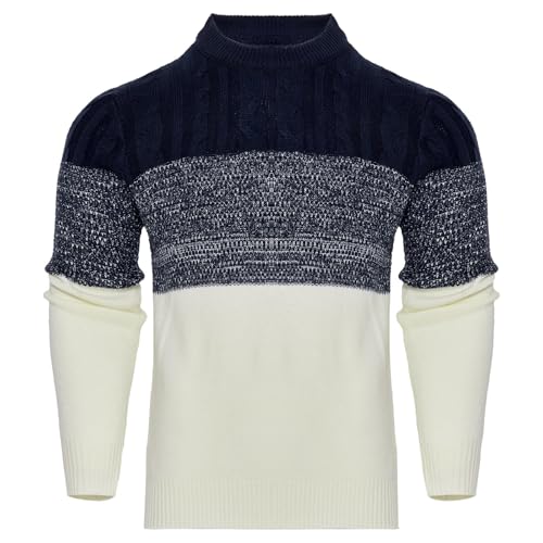 ACM- Men's Casual Color Block Long Sleeve Cable Knit Pullover Sweater3