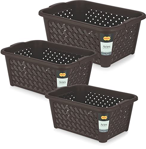 Nakoda 222 Aries Storage Basket Without Lid Multipurpose Use for Kitchen & Home Organiser Box for Fruits Vegetables, Toys, Stationary items, Color May Vary, (426 x 310 x 175)