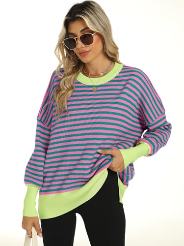 Image of ANRABESS Women Oversized Sweaters Batwing Long Sleeve 2026 Fall Outfits Crewneck Casual Knit Side Slit Fashion Pullover Top