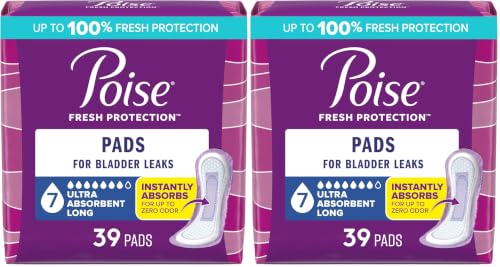 Image of Poise Incontinence & Postpartum Pads for Bladder Leaks, 7 Drop Ultra Absorbency, Long Length, 39 Count, Packaging May Vary (Pack of 2)