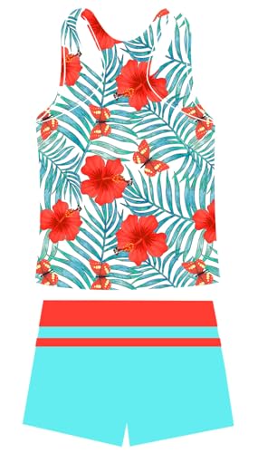 Image of Belovecol Girls Swimsuits Two Piece Tankini Bathing Suits Boyshort Summer Beach Swimwear 4-16Y Removable Bra Pads Above 12Y