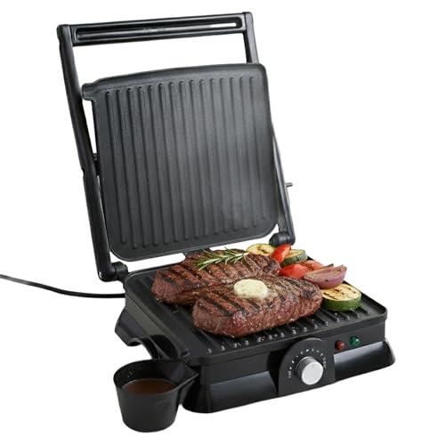 Panini Press - 1400-Watt Electric Indoor Grill and Gourmet Sandwich Maker with Nonstick Plates - Opens Flat for Larger Grilling Surface by Chef Buddy