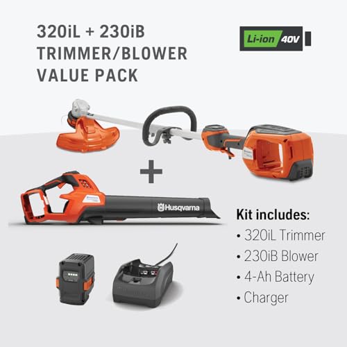 Image of Husqvarna Weed Eater 320iL String Trimmer + 230iB Leaf Blower Bundle, Trimmer-Blower Combo, 4 Ah B140 Battery, 40-C80 Charger Included, Gifts for Men