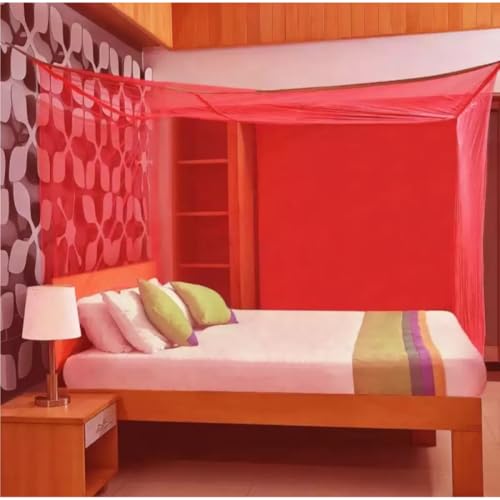 Image of RN Enterprise Mosquito Net, Polyester Material, Coloring Cotton Tape with Foam Bottom (Red, Double Bed (5x7 Feet))