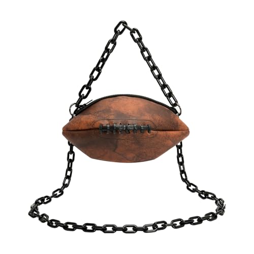 Football Shaped Crossbody Bag 9# Football Purse with Chain Strap, Sports Fan Handbag for Game Day & Streetwear