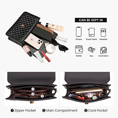 LOVEVOOK Crossbody Bags for Women Leather Quilted Shoulder Bag with Chain Strap Trendy Clutch Satchel Ladies Evening Bag3