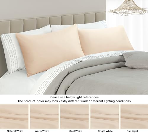 Image of 100% Egyptian Cotton Pillow Protectors Set of 2, 600 Thread Count Standard Size Bed Pillow Cases with Zipper, Sateen Weave Cooling Cases Quiet and Breathable Easy Care (2PCS,Beige)